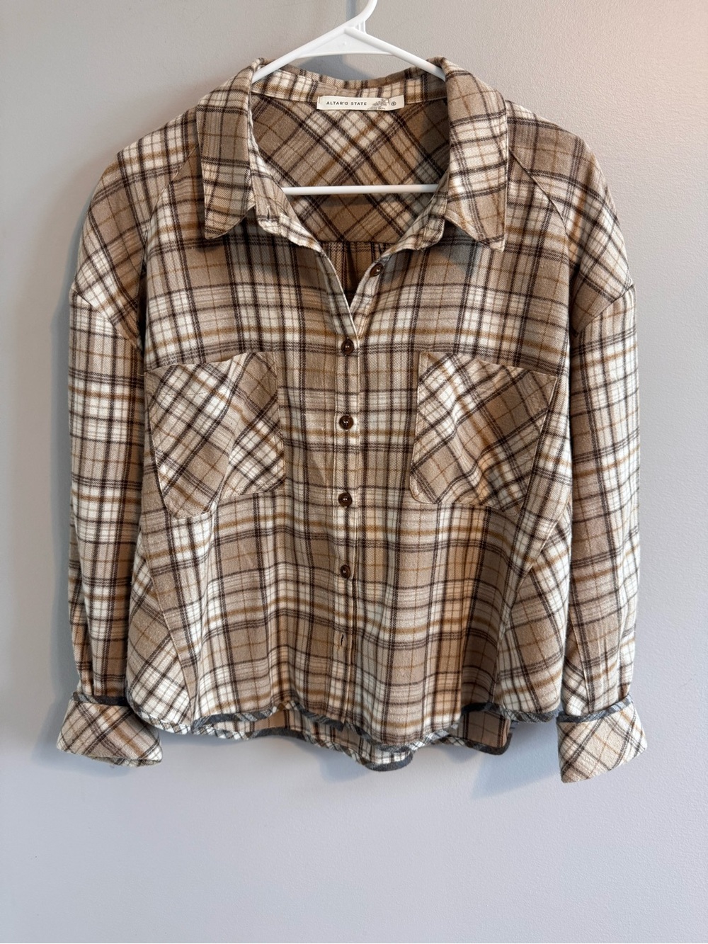 Altar’d State Plaid Cropped‎ Flannel Button Front Shirt Small